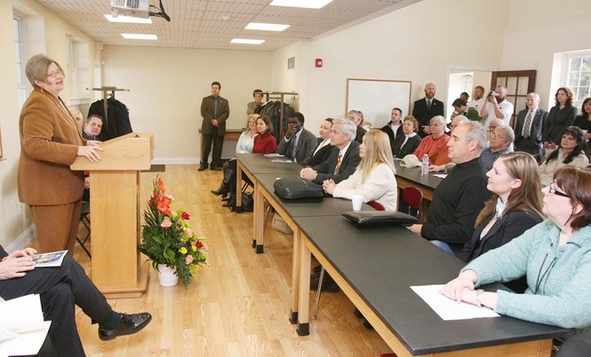 Salem Community College Provost Joan Baillie speaks during the Sustainable Energy Center Dedication in Oldmans Township. 